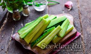 Crispy lightly salted cucumbers in a bag with garlic and instant herbs