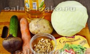 Salads with boiled beets and potatoes